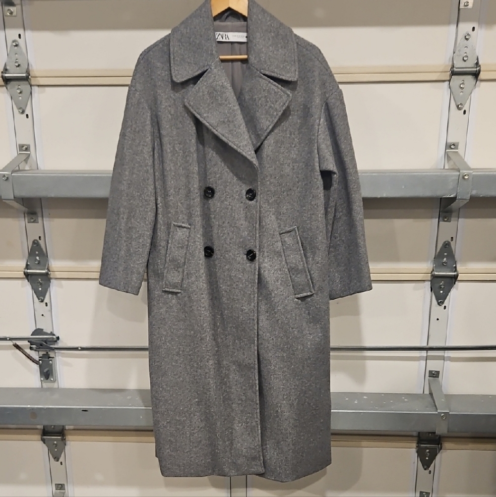 Zara Oversized Charcoal Double-Breasted Coat